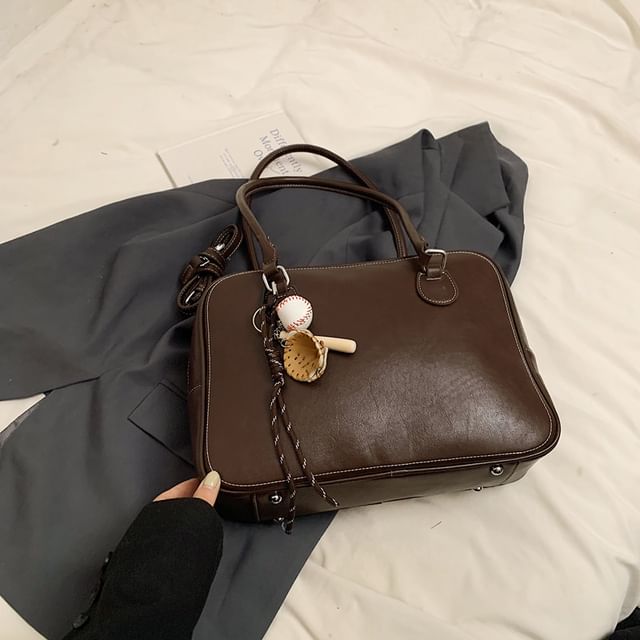 Faux Leather Plain Zip Satchel Bag