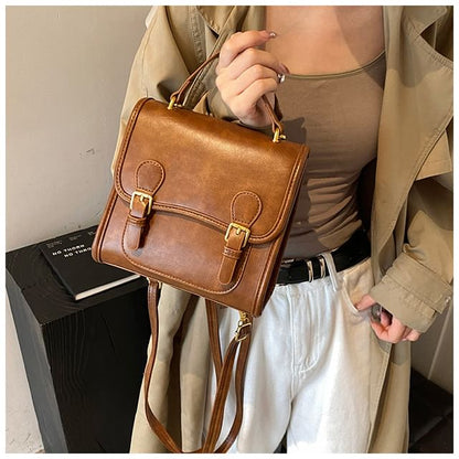 Faux Leather Plain Flap Backpack