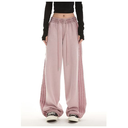 Low Waist Plain Striped Loose-Fit Wide-Leg Sweatpants