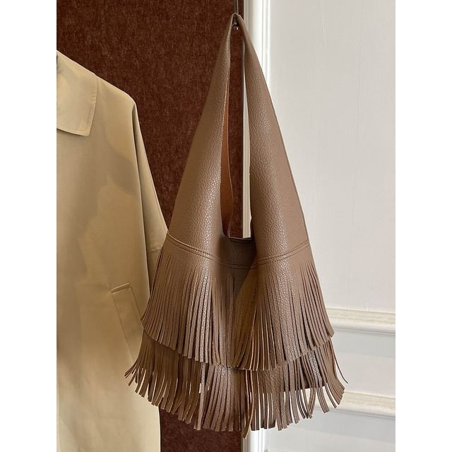 Tassel Faux Leather Tote Bag