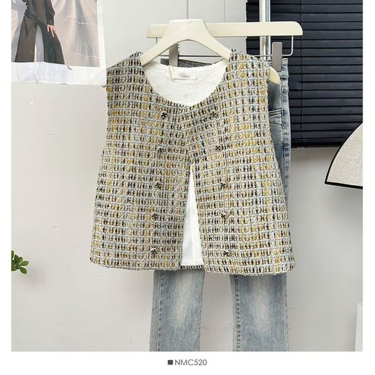 Double-Breasted Tweed Vest