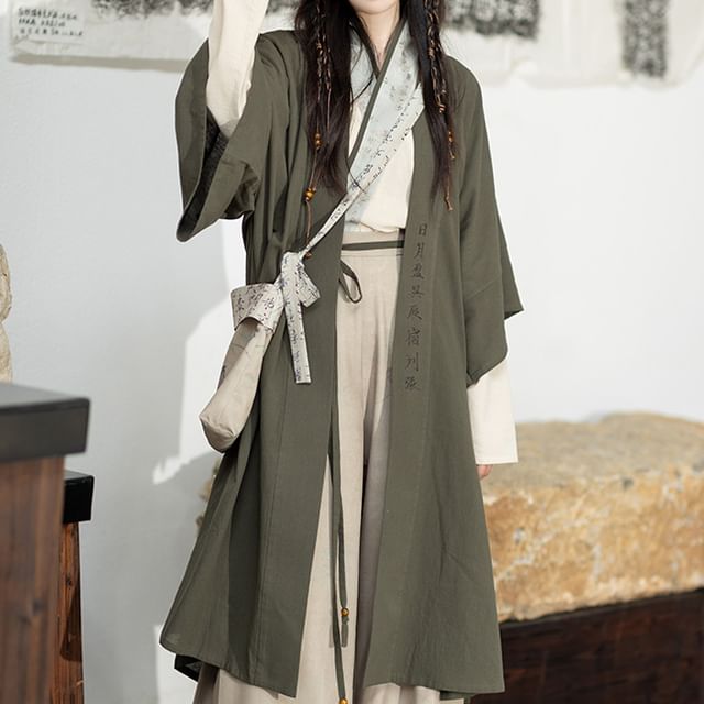 Hanfu Open Front Jacket / Open Front Top / Wide Leg Pants / Crossbody Bag / Set