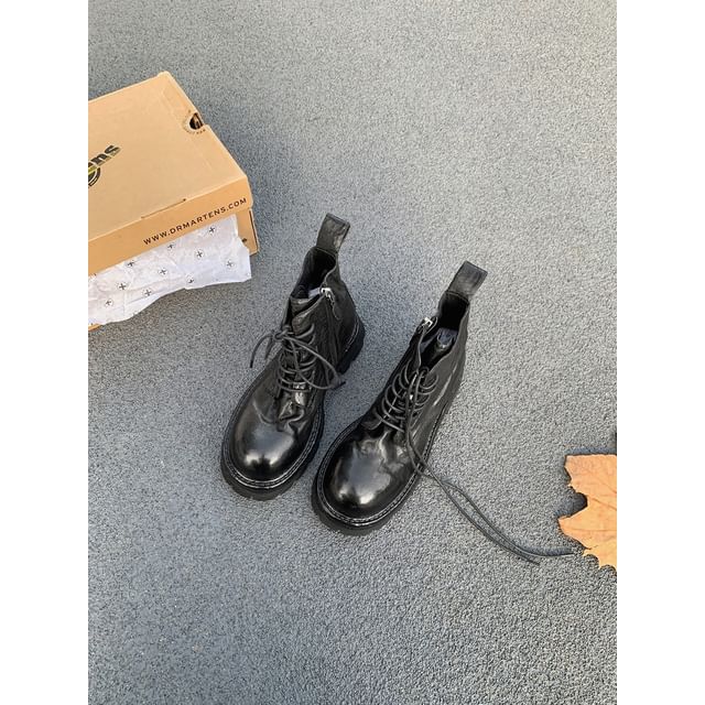 Boots Genuine Platform Lace-Up Short Plain Leather