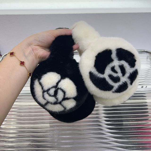 Print Floral / Bow Set Ear Scarf Muffs Fluffy