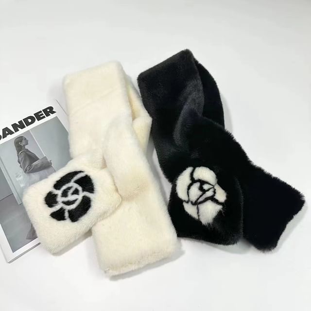 Print Floral / Bow Set Ear Scarf Muffs Fluffy