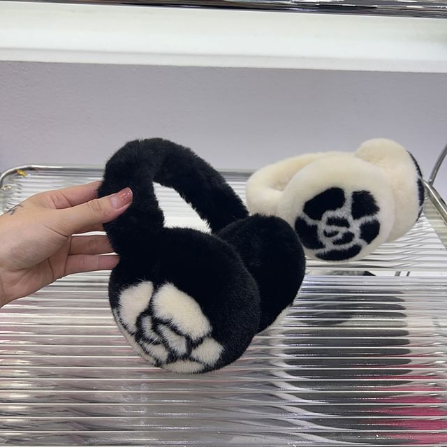 Print Floral / Bow Set Ear Scarf Muffs Fluffy