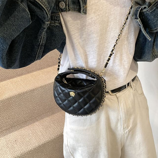 Quilted Chain Strap Faux Leather Crossbody Bag