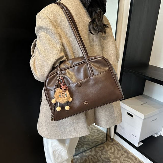 Lettering Faux Leather Tote Bag / Bag Charm / Set