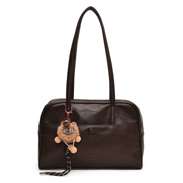 Lettering Faux Leather Tote Bag / Bag Charm / Set