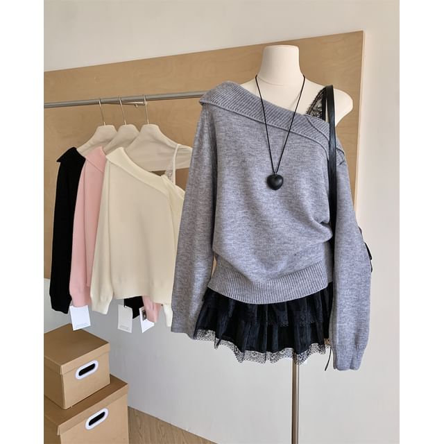 Mock Two-Piece Off Shoulder Sweater