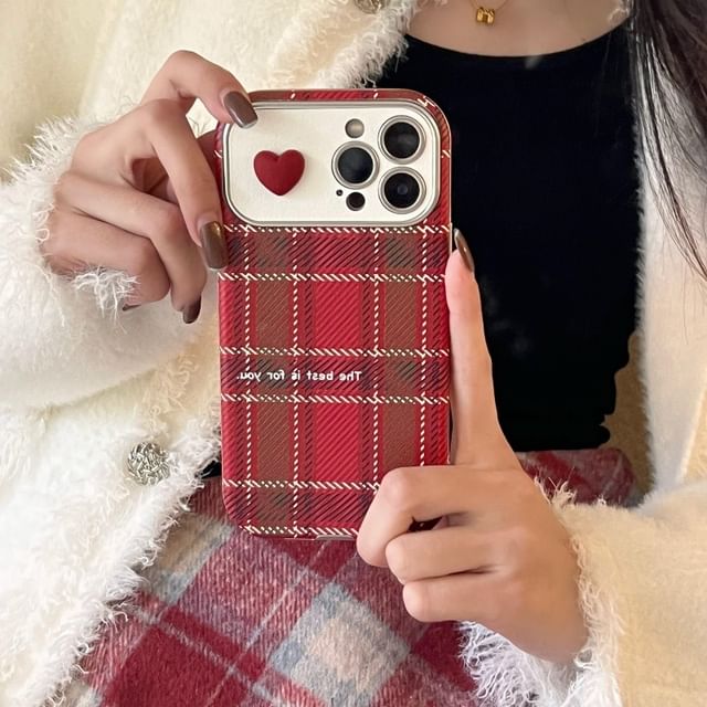 Heart Plaid Phone Case - iPhone 16 Pro Max / 16 Pro / 16 Plus / 16 / 15 Pro Max / 15 Pro / 15 Plus / 15 / 14 Pro Max / 14 Pro / 14 Plus / 14 / 13 Pro Max / 13 Pro / 13 / 13 Mini