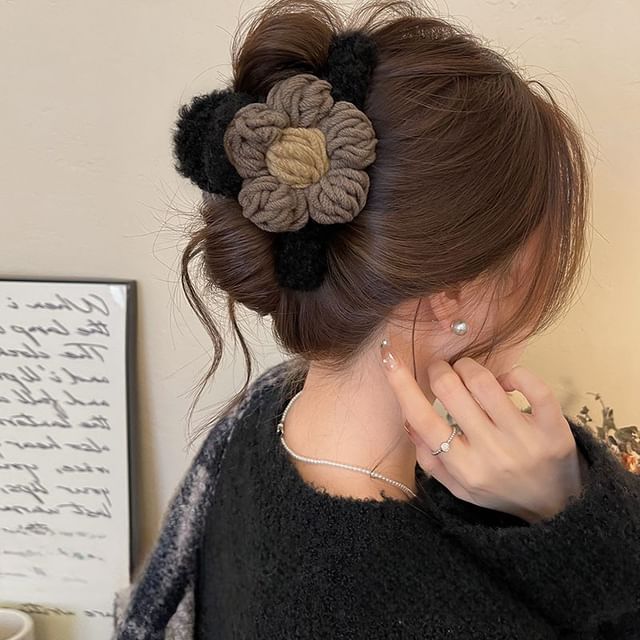 Floral Yarn Chenille Hair Claw Clip