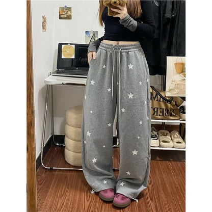 High Rise Star Print Loose-Fit Wide-Leg Sweatpants