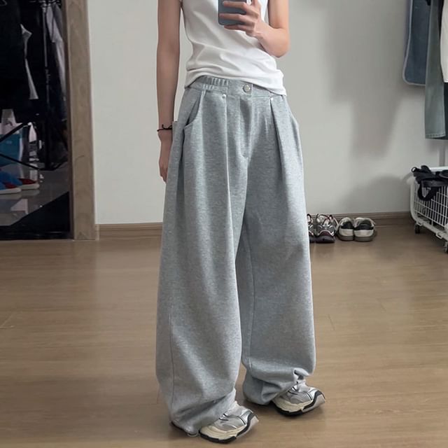 Low Rise Plain Studded Loose-Fit Wide-Leg Sweatpants