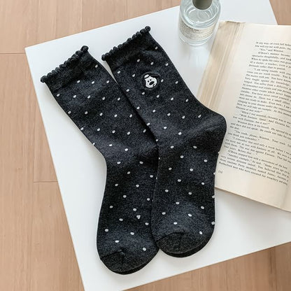 Dog Embroidered Dotted Socks / Set