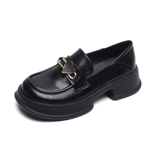 Platform Heart Accent Faux Leather Loafers