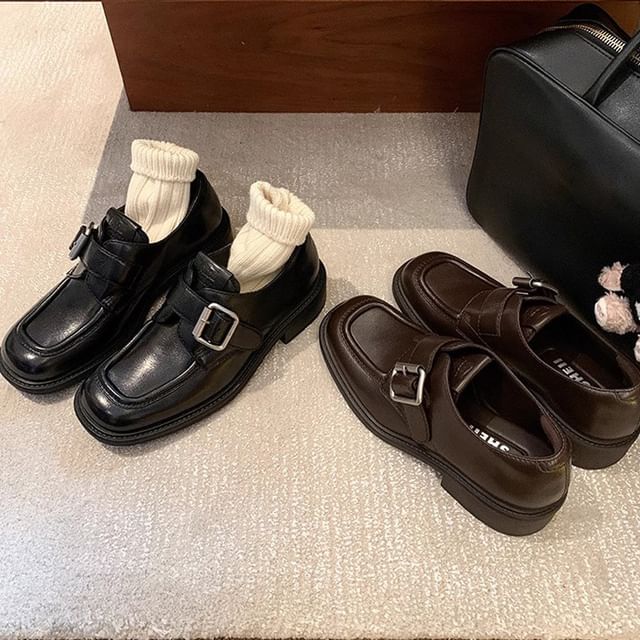 Square Toe Buckled Loafers