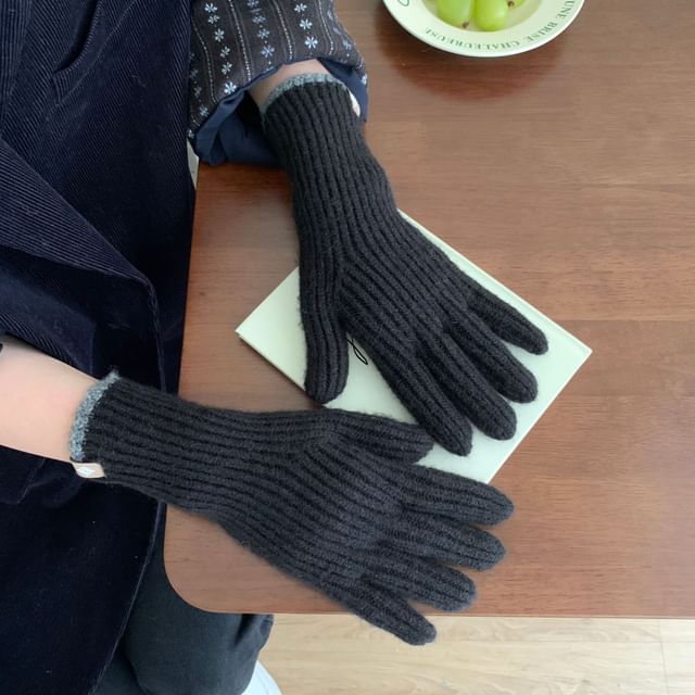 Knit Two-Tone Gloves Touchscreen