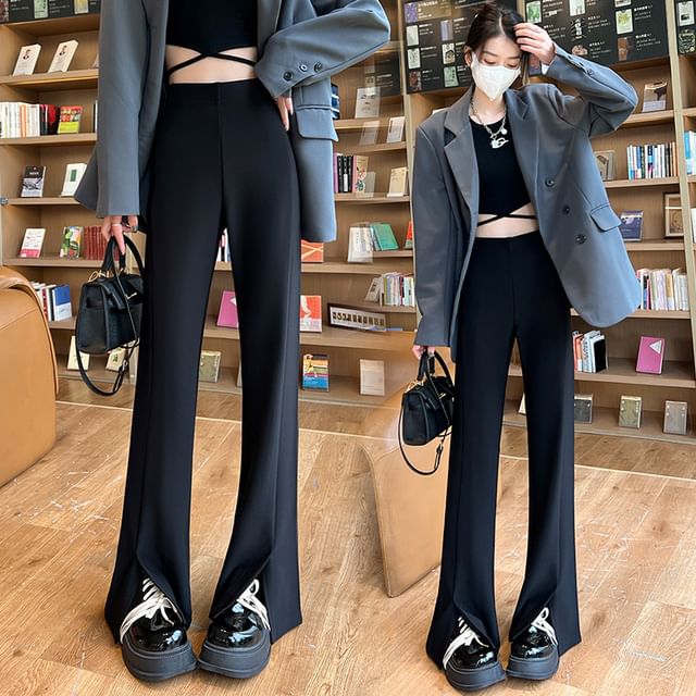 High Rise Slit Hem Flared Suit Pants