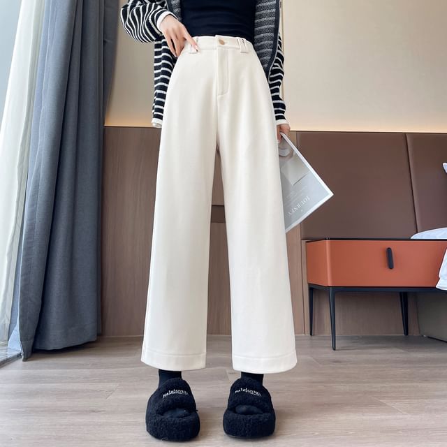 High Waist Plain Cropped Wide Leg Pants