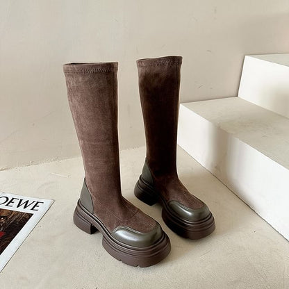 Pull-On Knee-High Boots With Chunky-Heel