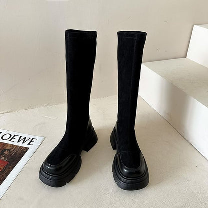 Pull-On Knee-High Boots With Chunky-Heel