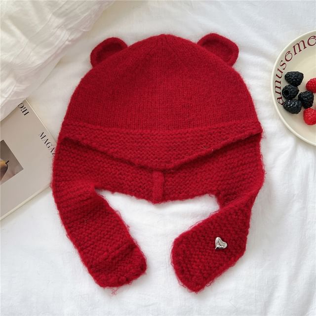 Plain Ear Hooded Knitted Scarf