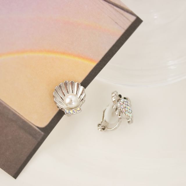 Crab Pearl Alloy Rhinestone Earring Shell / Stud Starfish Faux