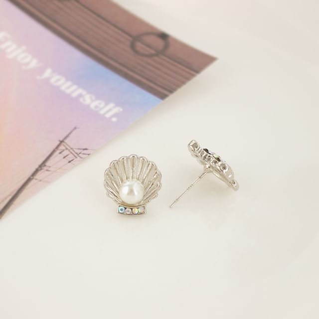 Crab Pearl Alloy Rhinestone Earring Shell / Stud Starfish Faux
