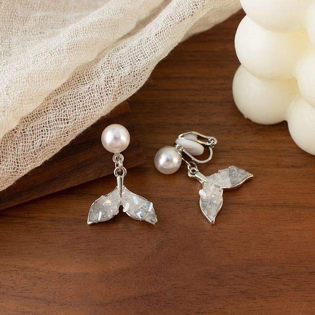 Tail Mermaid Alloy Drop Earring Faux Pearl Crystal