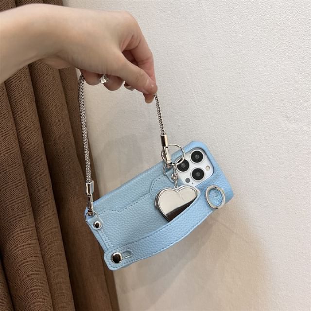 Faux Mirror Heart Case Leather Phone