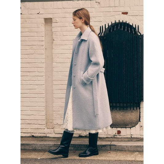 Woolen Mac Coat with Sash (Gray)