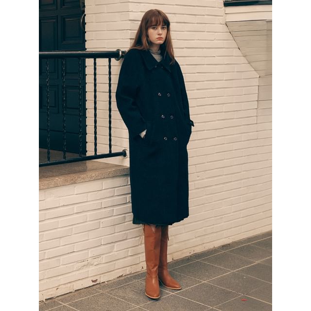 Double-Button Wool Coat (Navy Blue)