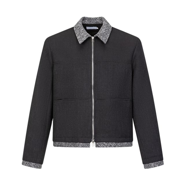 Collared Panel Tweed Zip Jacket