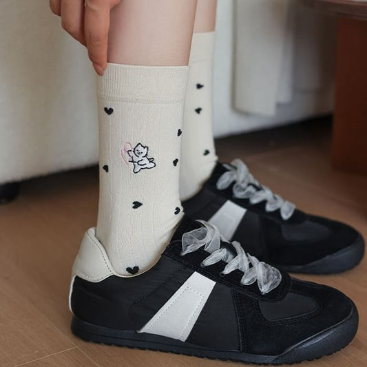 Heart Embroidery Crew Socks