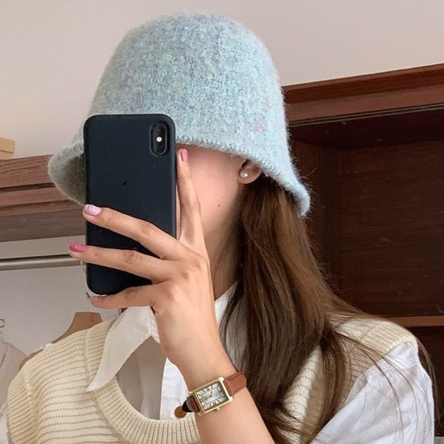 Bucket Hat Knit Fuzzy Plain