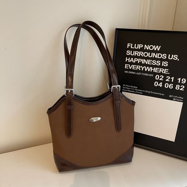 Leather Faux Bag Buckled Tote