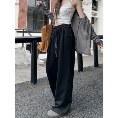 Drawstring Waist Wide Leg Sweatpants