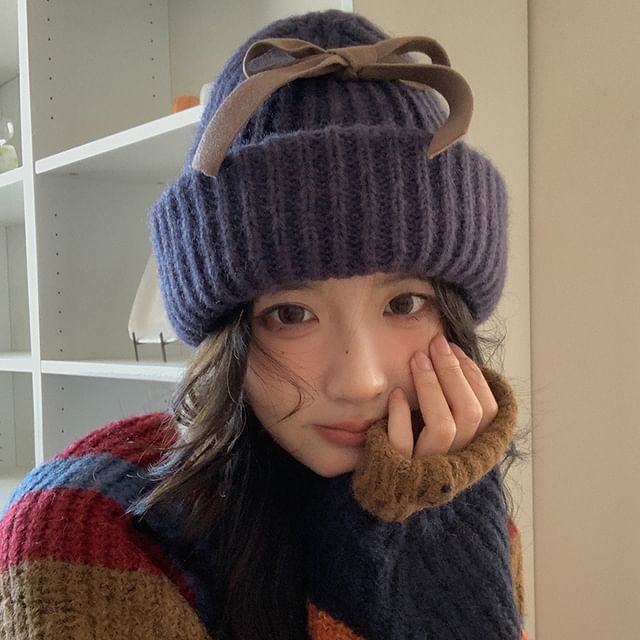 Beanie Ribbed Bow