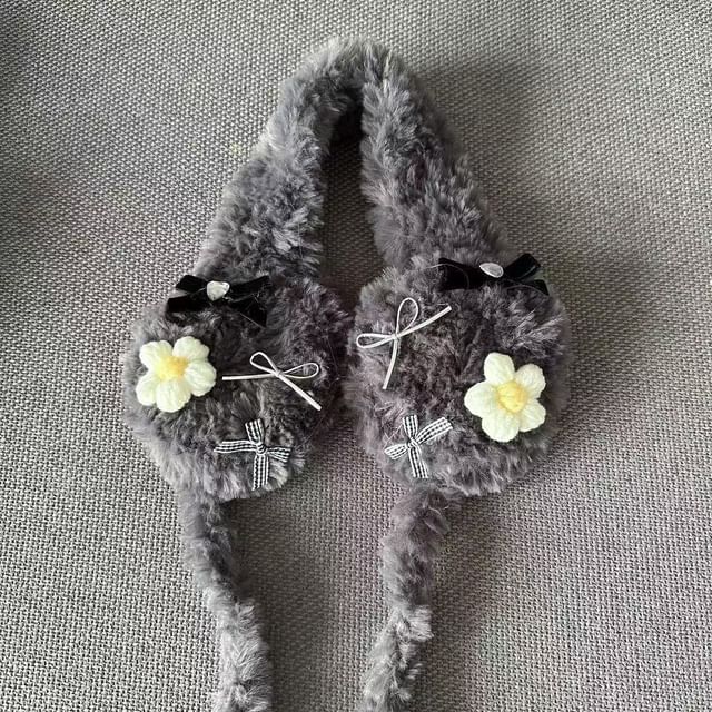 Flower Fluffy Bow Earmuffs Crochet