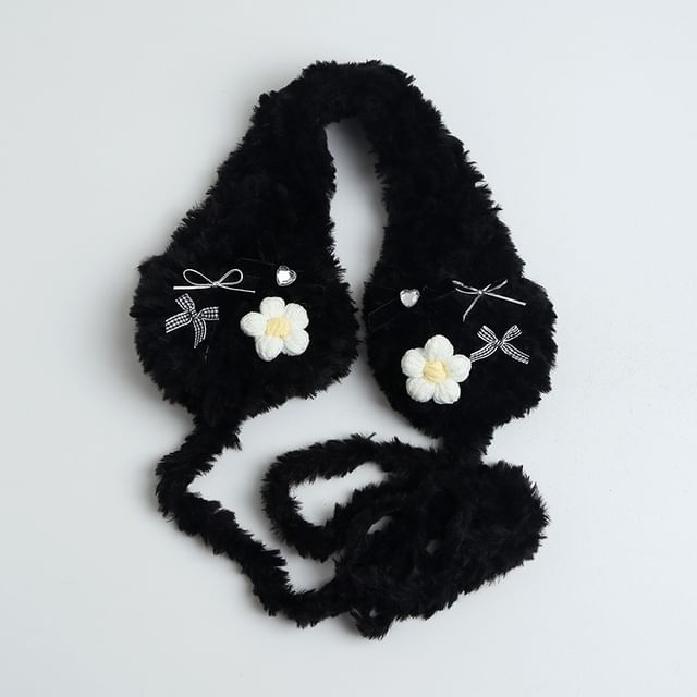 Flower Fluffy Bow Earmuffs Crochet