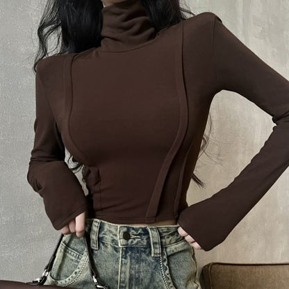 Long Sleeve Turtleneck Plain Crop Top