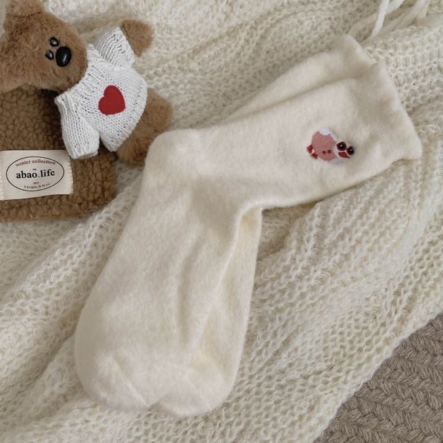 Duck Embroidered Fleece Short Socks