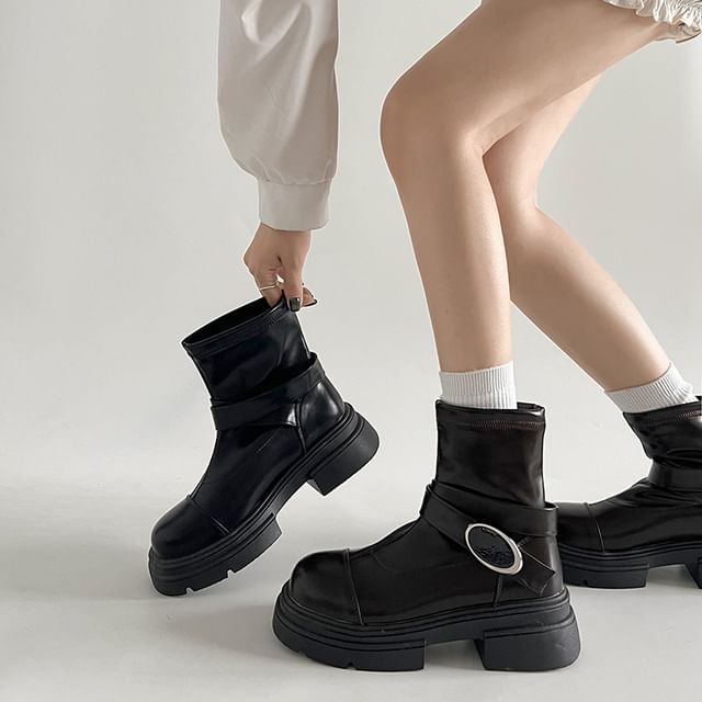 Panel Short Boots Platform Buckled