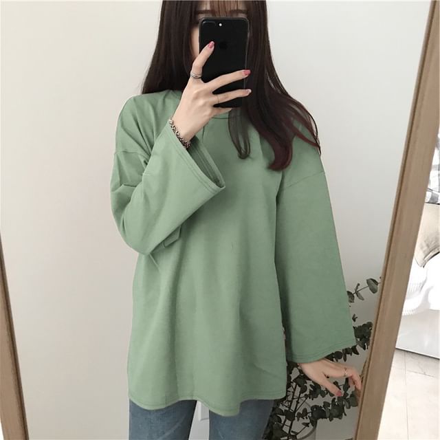 Long Sleeve Crew Neck Plain T-Shirt