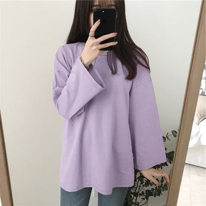 Long Sleeve Crew Neck Plain T-Shirt