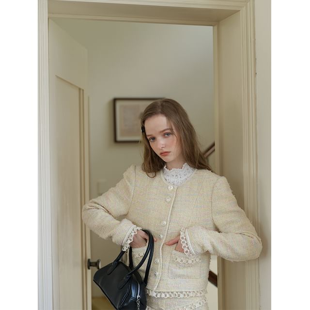 Tweed Button-Up Jacket / Mini Skirt