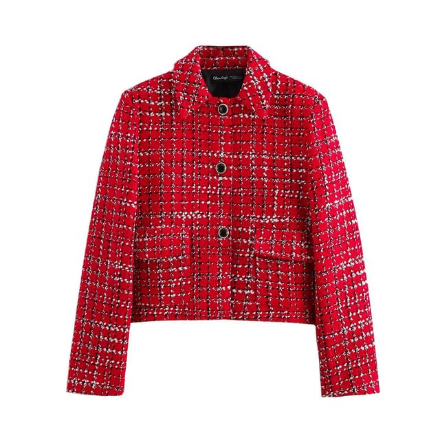 Collar Plaid Tweed Button Jacket / Skort