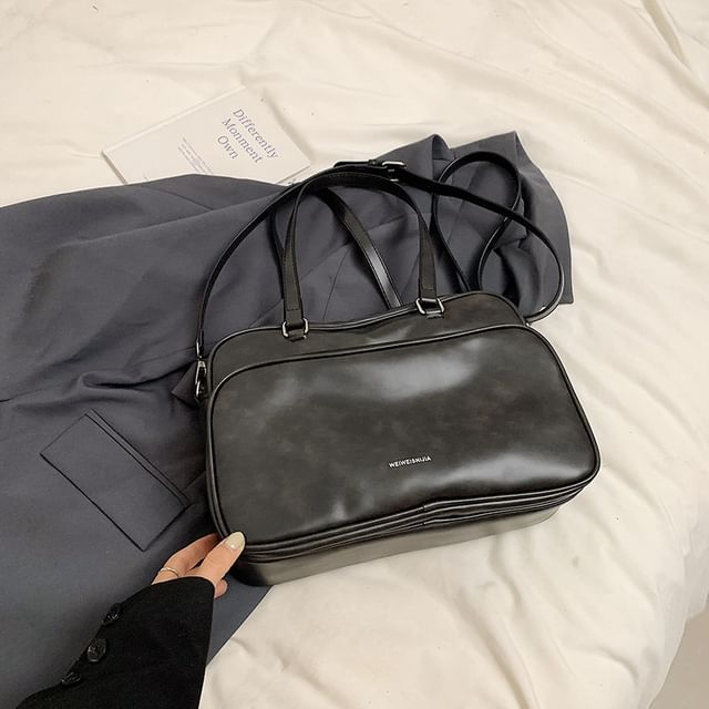 Bag Tote Lettering Leather Faux Multi-Pocket