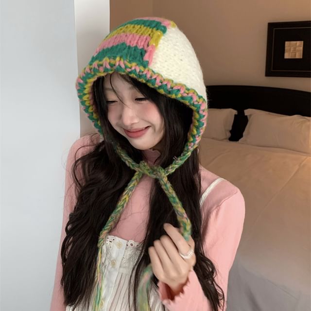 Color Block Knit Balaclava